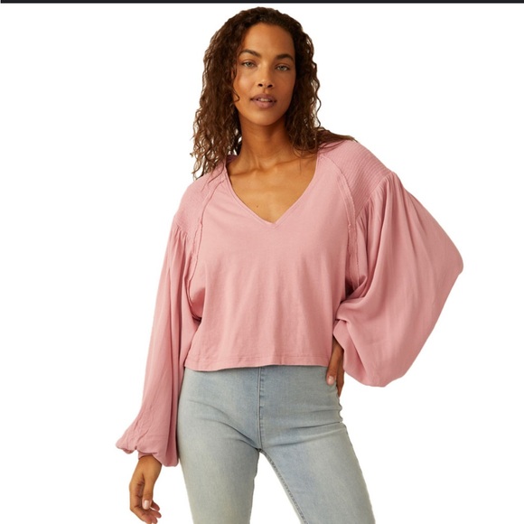NWOT- Free People- Kathy LS Tee- Blush- Oversized Small - Picture 4 of 10